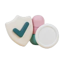 Escudo con marca de verificación y medicamentos