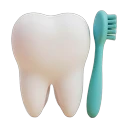 Muela y cepillo de dientes